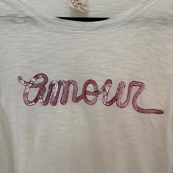 CINQ A SEPT AMOUR SHIRT WHITE WITH PINK SEQUINS LARGE - Picture 3 of 6